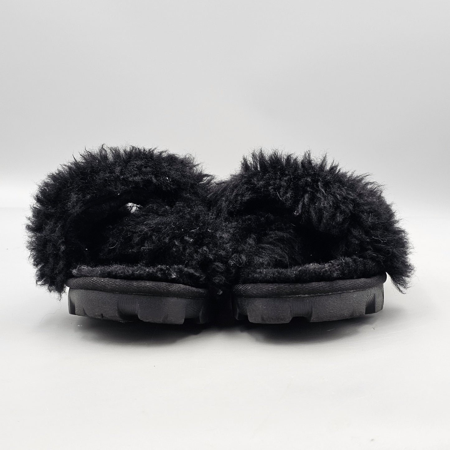 Ugg Women's Size 6 US VGC Sugar Cross Black Wool & Faux Fur Fuzzy Sandals