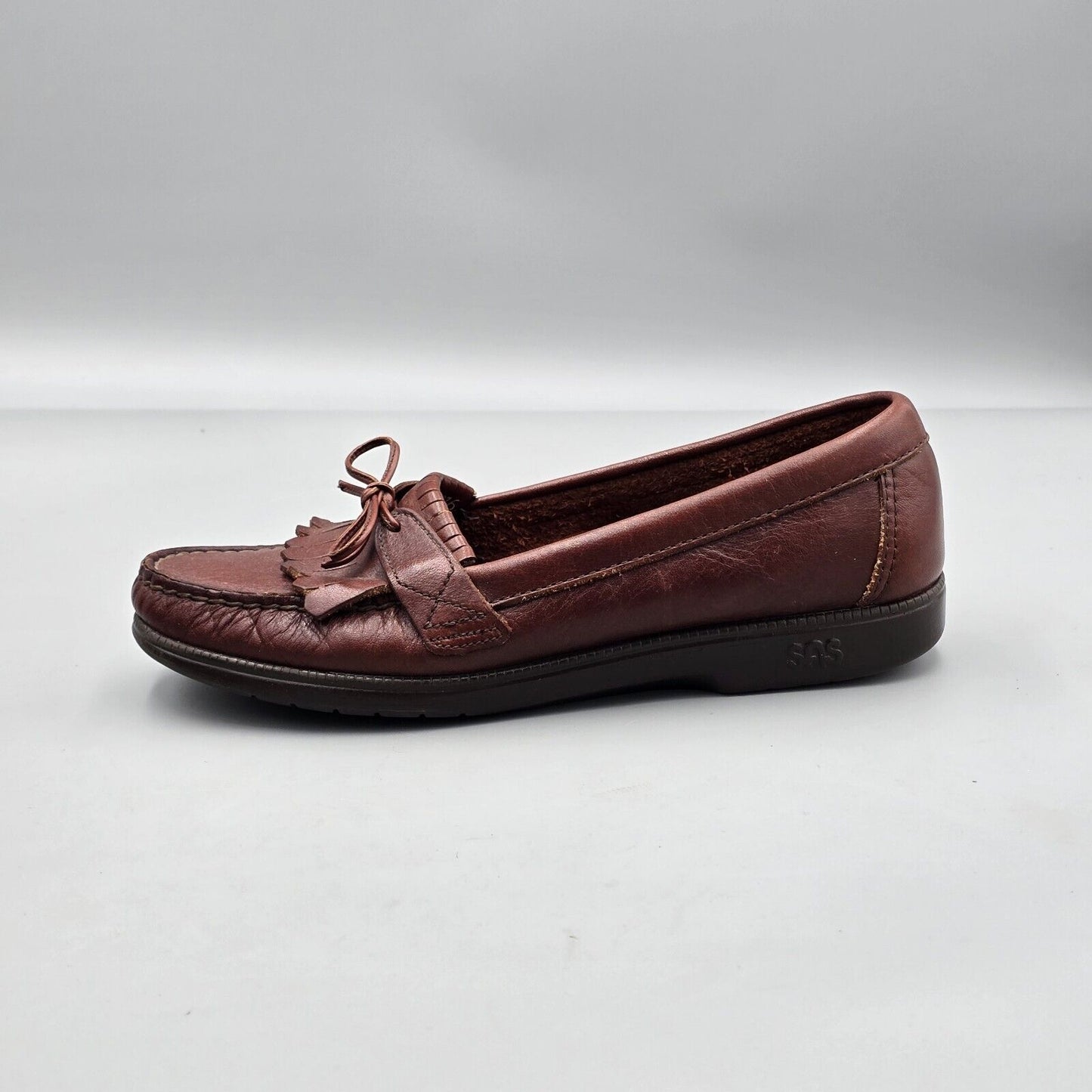 SAS Women's Size 7.5 S EUC Made In Maine Burgundy Leather Kiltie Loafers Shoes