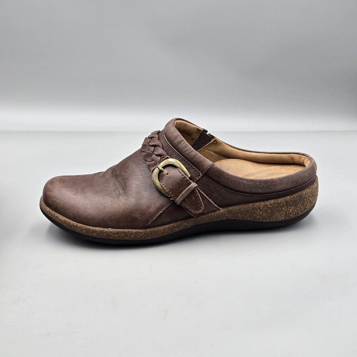 Aetrex Women's Size 9 US GUC Libby Braided Brown Leather Comfort Mules Clogs