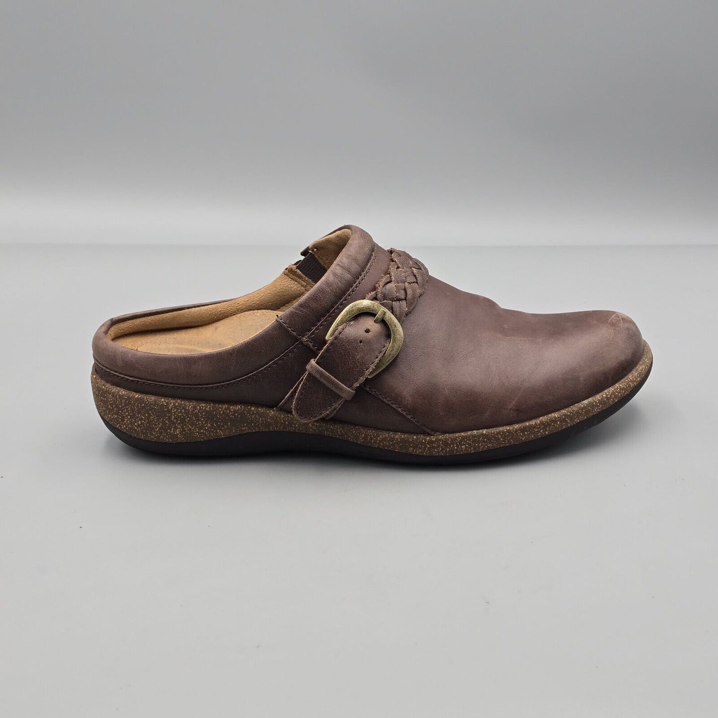 Aetrex Women's Size 9 US GUC Libby Braided Brown Leather Comfort Mules Clogs