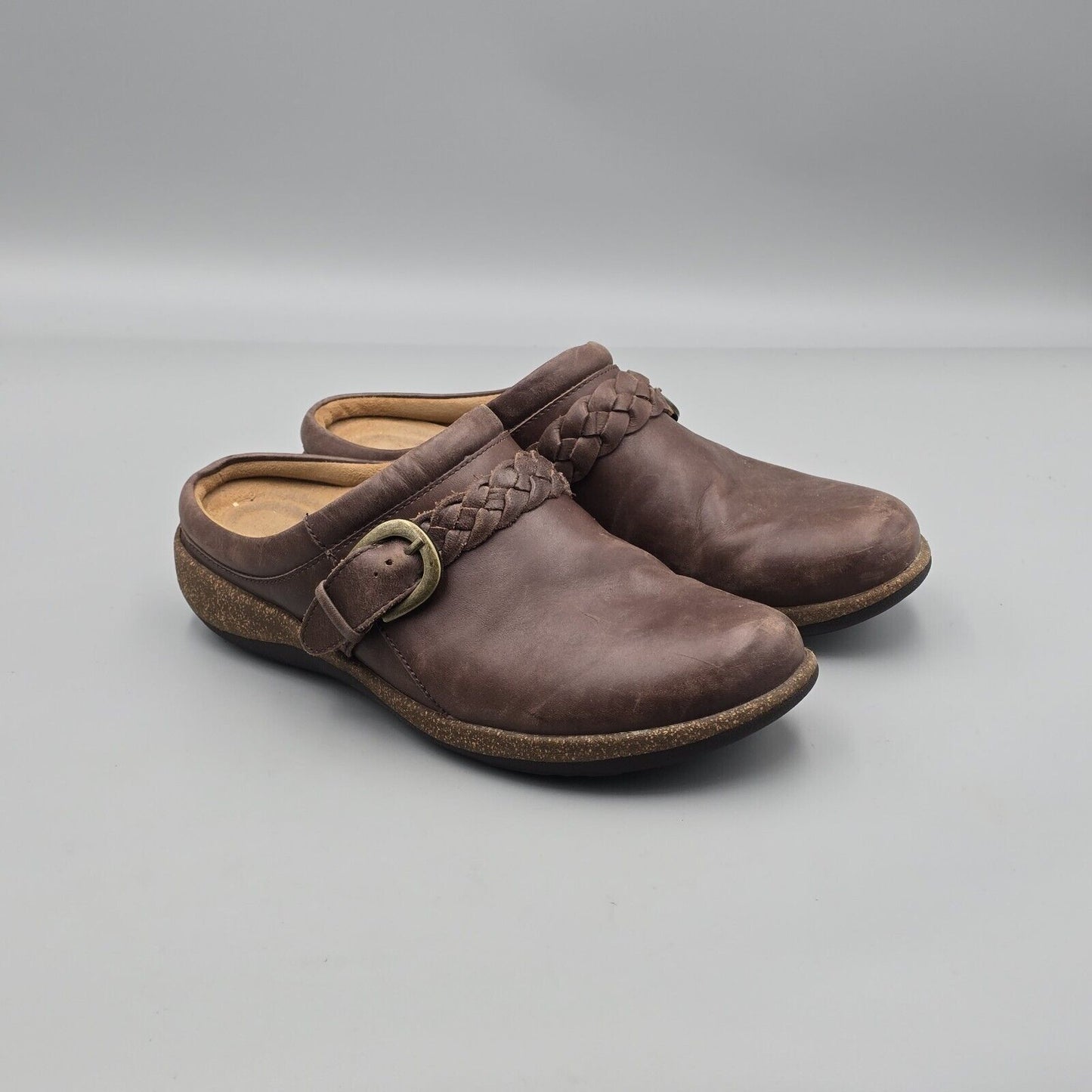 Aetrex Women's Size 9 US GUC Libby Braided Brown Leather Comfort Mules Clogs