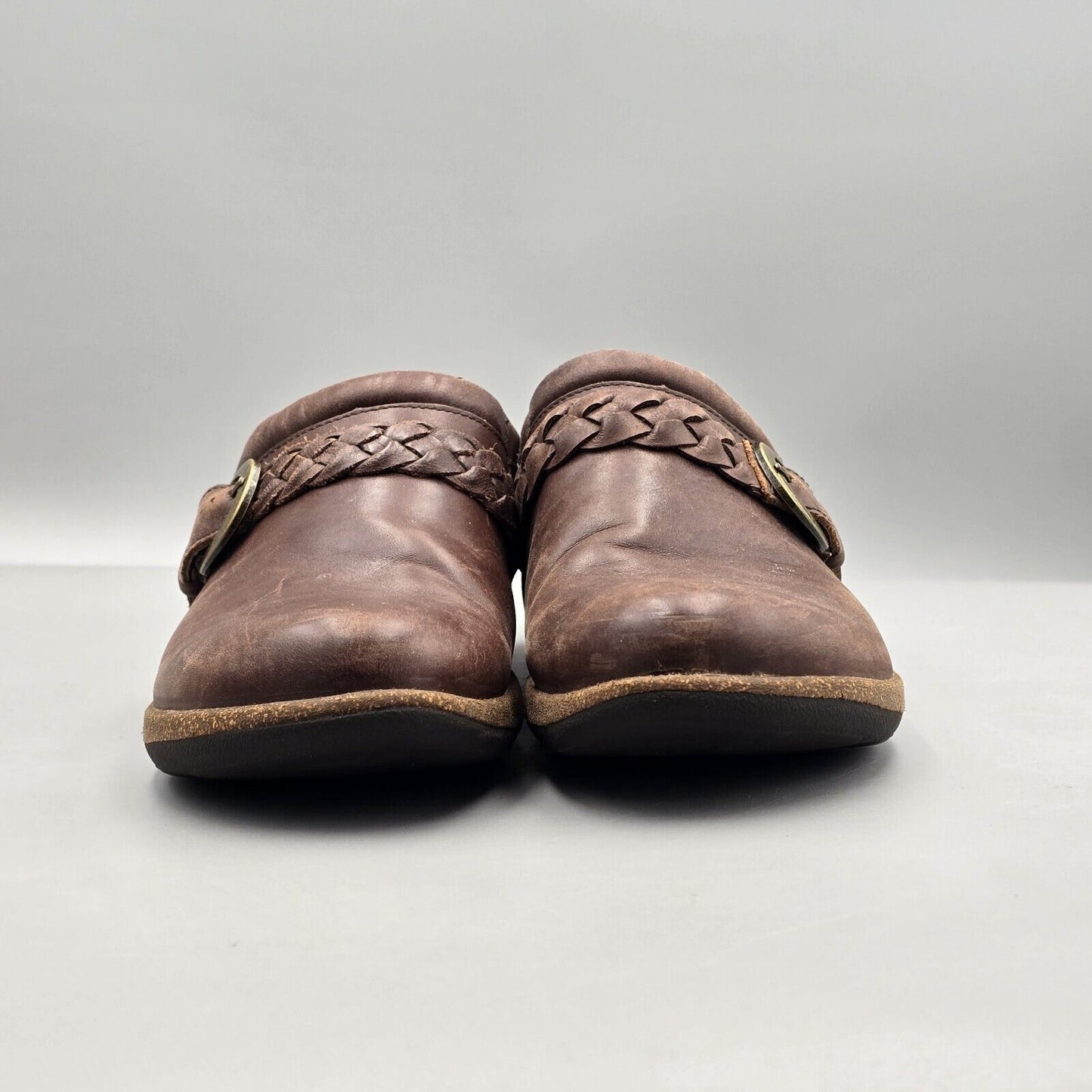 Aetrex Women's Size 9 US GUC Libby Braided Brown Leather Comfort Mules Clogs