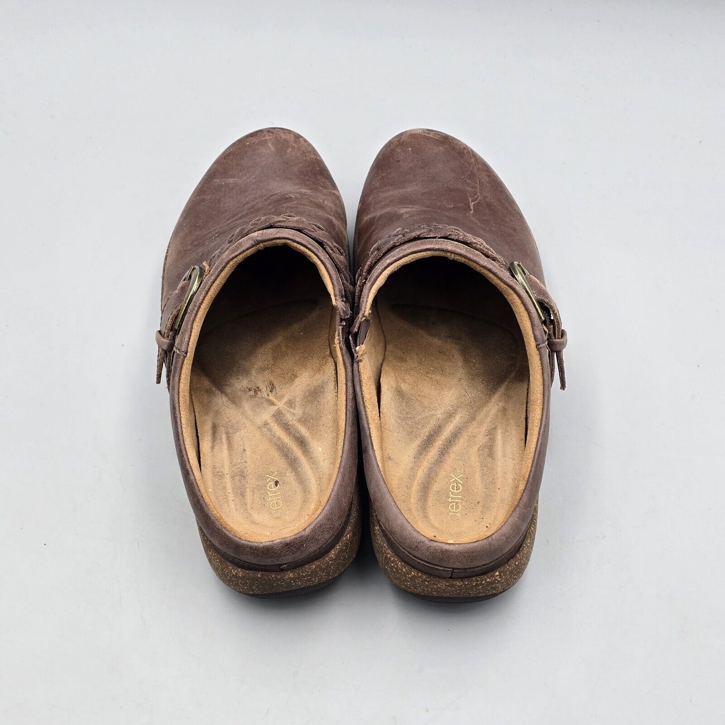 Aetrex Women's Size 9 US GUC Libby Braided Brown Leather Comfort Mules Clogs