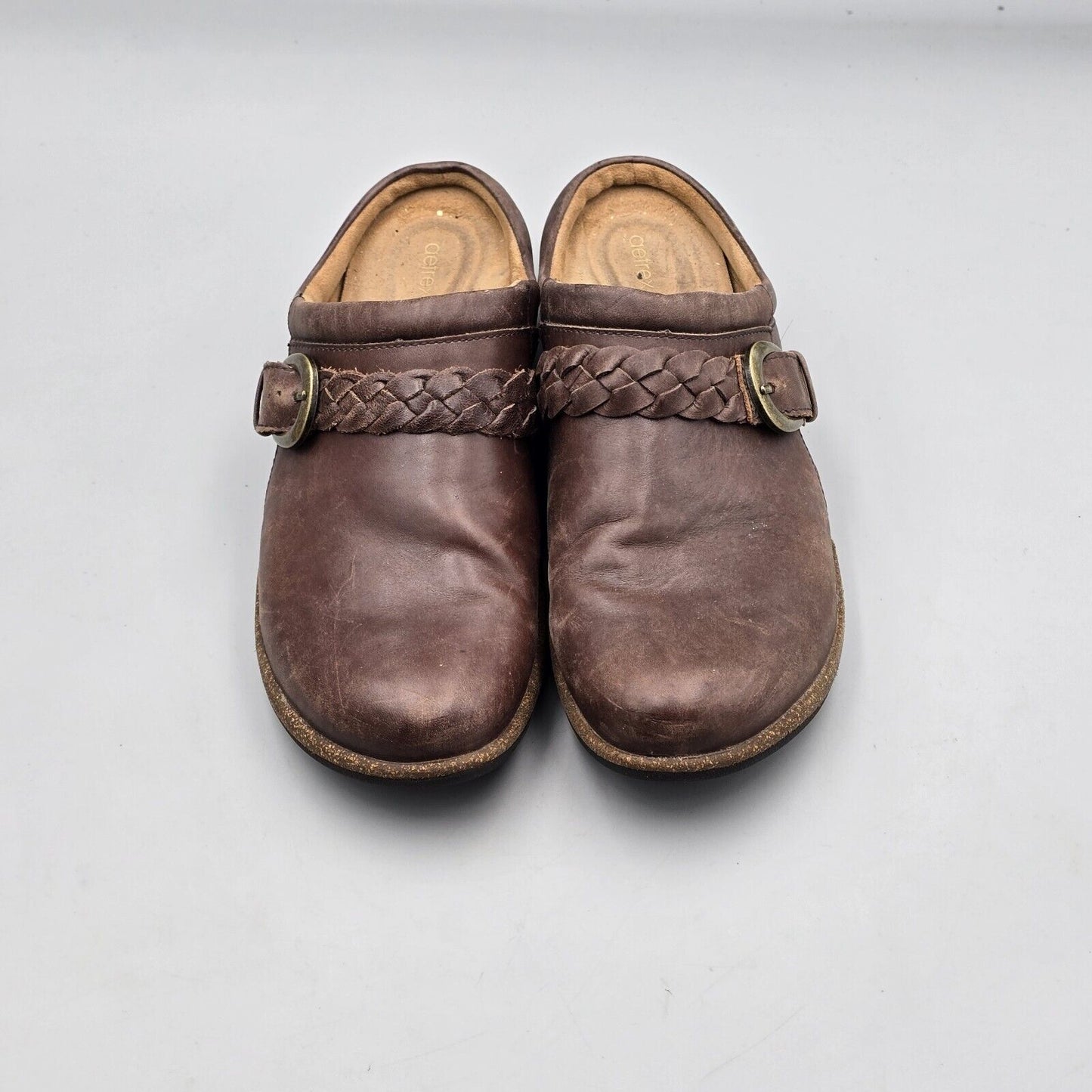 Aetrex Women's Size 9 US GUC Libby Braided Brown Leather Comfort Mules Clogs