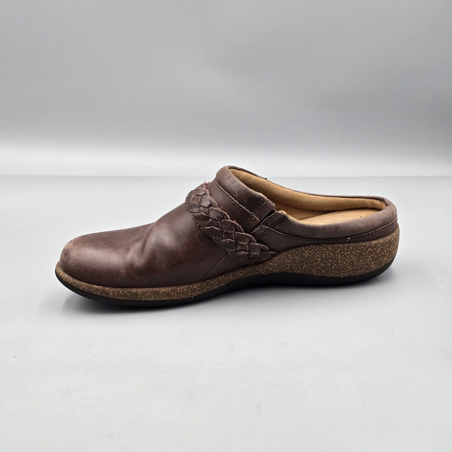 Aetrex Women's Size 9 US GUC Libby Braided Brown Leather Comfort Mules Clogs